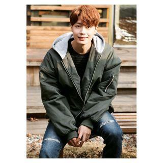 Contrast-hooded Flight Jacket