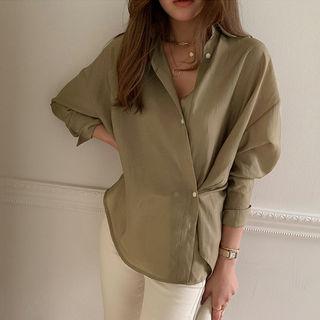 Two-way Sleek Shirt Dark Beige - One Size