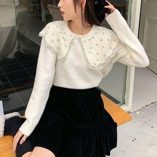 Rhinestone Collared Sweater