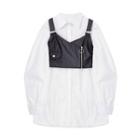 Set: Plain Shirt + Faux Leather Camisole Top
