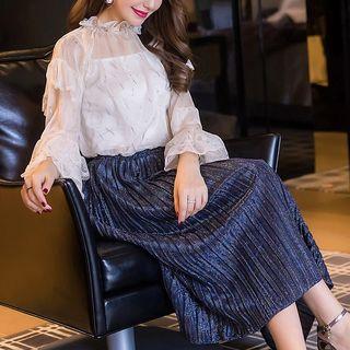 Set: Chiffon Blouse + Pleated Midi Skirt