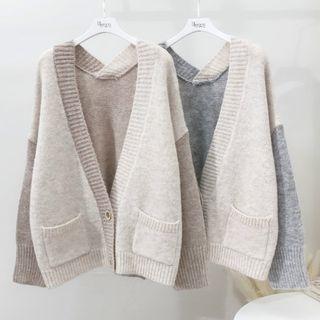 Long-sleeve V-neck Color Block Cardigan