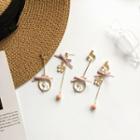 Non-matching Fabric Bow Alloy Rabbit Dangle Earring