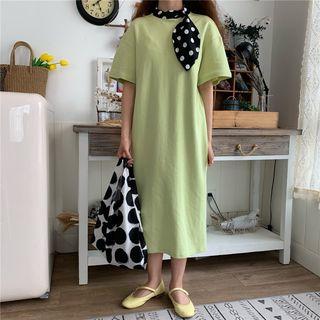 Short-sleeve Midi T-shirt Dress Green - One Size