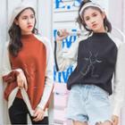 Mock Neck Color Block Embroidery Sweater