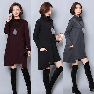 High Neck Long-sleeve A-line Dress