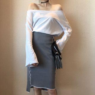 Contrast Trim Knit Pencil Skirt