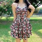 Floral Print Halter-neck Ruffle Dress