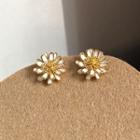 Glaze Daisy Earring 1 Pair - Silver Earrings - White & Gold - One Size