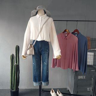 Flare-sleeve Plain Blouse