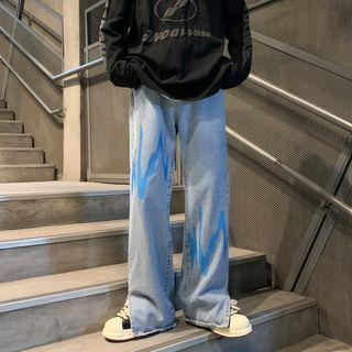 Two-tone Slit-hem Loose Fit Jeans