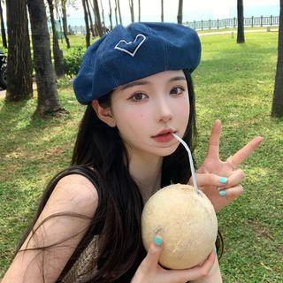 Heart Denim Beret Hat