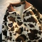Cow Print Fleece Half-zip Sweatshirt
