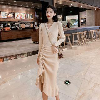 Drawstring Sheath Midi Knit Dress