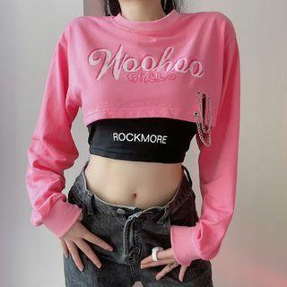 Set: Lettering Cropped Sweatshirt + Cropped T-shirt