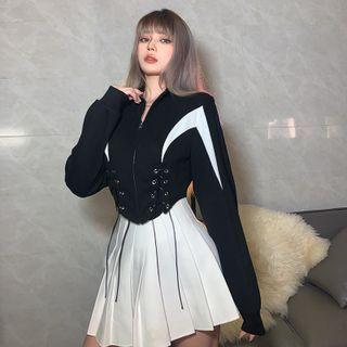 Lace-up Asymmetrical Cropped Zip-up Jacket