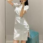 Puff-sleeve Slit Mini Qipao Dress