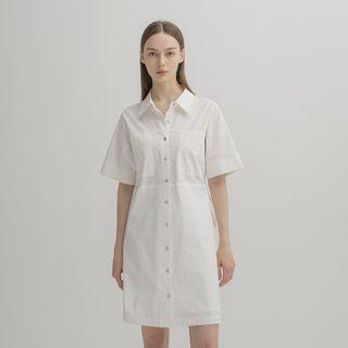 Drawstring Dual-pocket Shirtdress