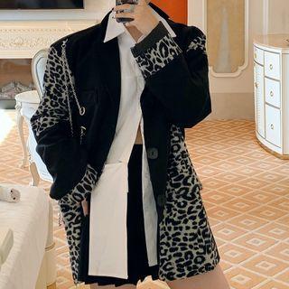 Leopard Print Panel Chain Blazer