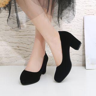 Faux Suede Round Toe Block Heel Pumps