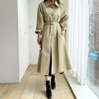 Single-breasted Belted Long Trench Coat