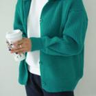 Drop-shoulder Collared Rib-knit Cardigan