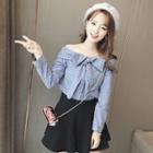 Bow Detail Check Off-shoulder Blouse