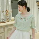 Floral Embroidered Collar Short-sleeve Blouse