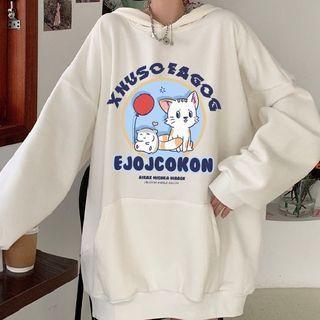 Cartoon Print Rabbit Ear Accent Hoodie