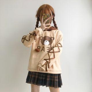 Print Lace Up Long-sleeve Hoodie