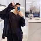 Long-sleeve Fray Hem T-shirt