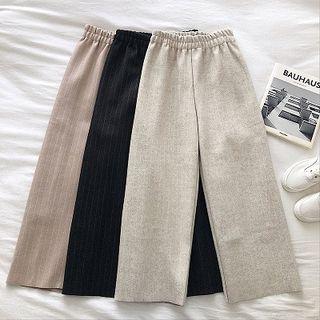 Plain High-waist Acrylic Fleece Pants
