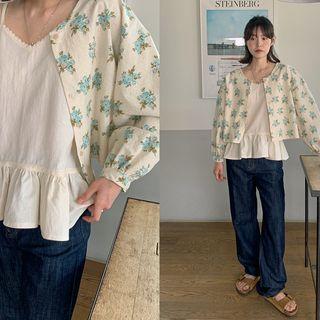 Bishop-sleeve Floral Jacket