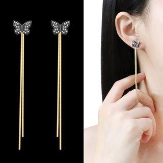 Rhinestone Butterfly Fringed Earring 1 Pair - Sterling Silver Needle - Drop Earring - One Size