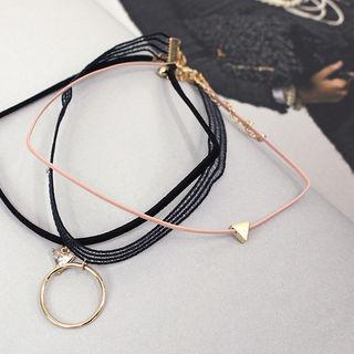 Set Of 3: Metallic-pendant Chokers