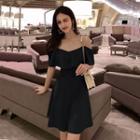 Cold-shoulder Elbow-sleeve A-line Dress
