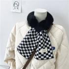 Checkered Panel Furry Scarf