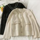 Glitter-trim Furry-knit Loose Jacket