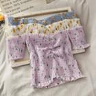 Boatenck Daisy-print Smocked Crop Top