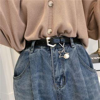 Faux Pearl Star Pendant Patent Belt