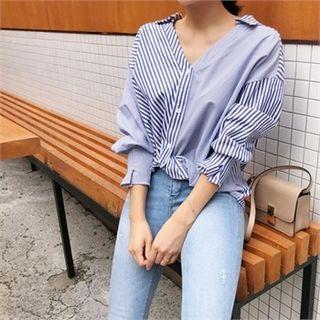 Draped-detail Striped Shirt Blue - One Size