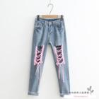 Lace-panel Slim-fit Jeans