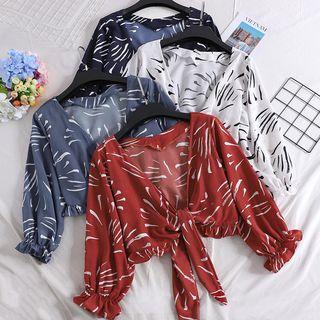 Elbow-sleeve Print Cropped Light Jacket