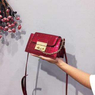 Croc Print Chain-accent Crossbody Bag