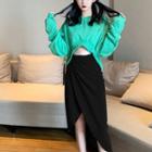 Cropped Pullover / Asymmetric Hem Pencil Skirt