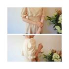 Puff-sleeve Lace-trim A-line Dress