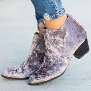 Faux Suede Tie Dye Block-heel Ankle Boots