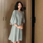 Puff-sleeve Slim-fit Dress Gray - One Size