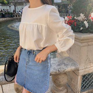 Bishop-sleeve Peasant Blouse Ivory - One Size