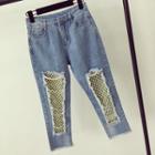 Mesh Panel Cropped Jeans
